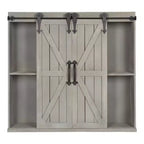 Armoire murale de rangement en bois avec 2 portes coulissantes de style grange – Gris rustique, 3 étagères