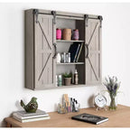 Armoire murale de rangement en bois avec 2 portes coulissantes de style grange – Gris rustique, 3 étagères