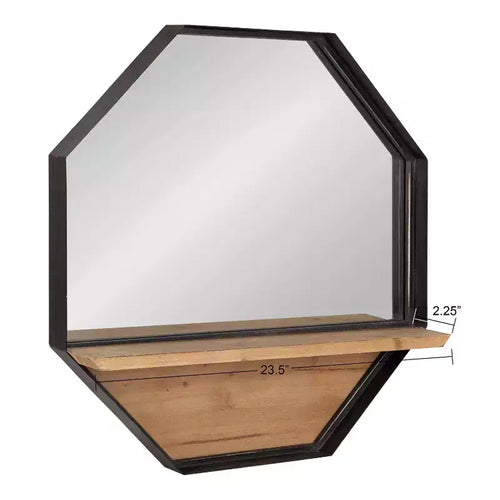 Miroir mural octogonal en métal avec étagère 24 pouces, marron – Décoration murale style ferme moderne