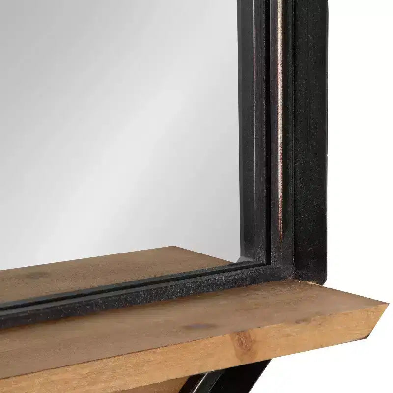 Miroir mural octogonal en métal avec étagère 24 pouces, marron – Décoration murale style ferme moderne