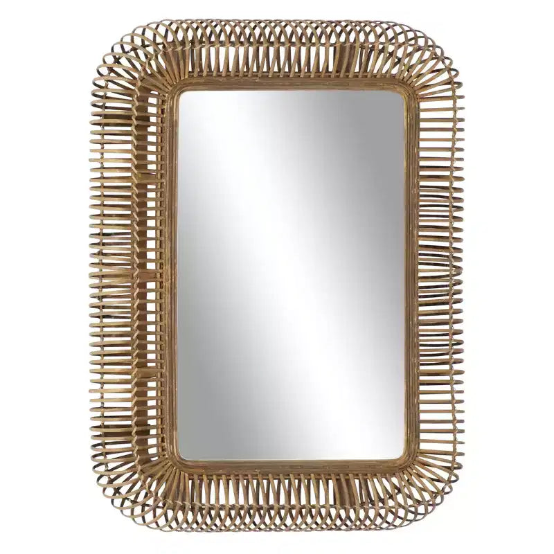 Wood Weaved Frame Wall Mirror Brown - Olivia & May: Rattan Decorative, Large Rectangle