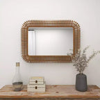 Grand Miroir Mural Rectangulaire en Rotin – Cadre Tressé en Bois Marron, 71,76 cm (l) x 99,39 cm (H)