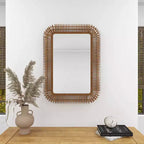 Grand Miroir Mural Rectangulaire en Rotin – Cadre Tressé en Bois Marron, 71,76 cm (l) x 99,39 cm (H)