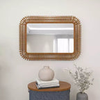 Grand Miroir Mural Rectangulaire en Rotin – Cadre Tressé en Bois Marron, 71,76 cm (l) x 99,39 cm (H)