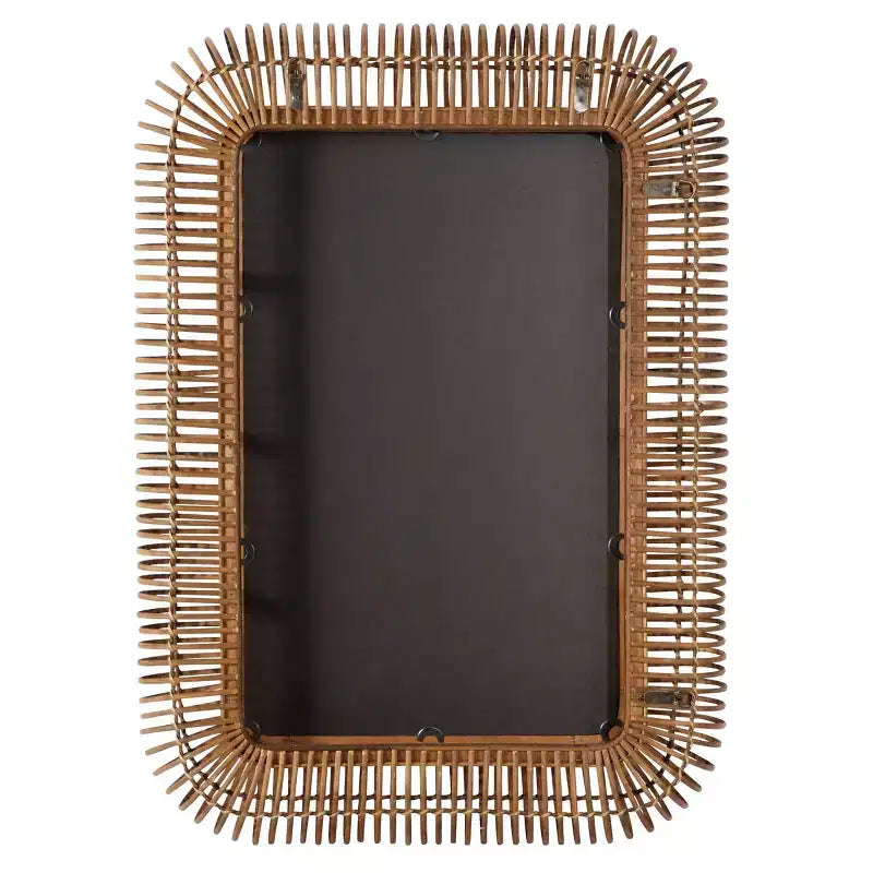 Grand Miroir Mural Rectangulaire en Rotin – Cadre Tressé en Bois Marron, 71,76 cm (l) x 99,39 cm (H)
