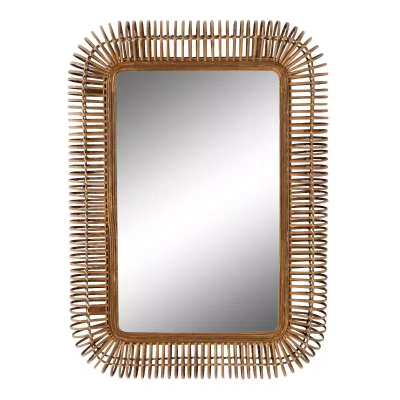 Grand Miroir Mural Rectangulaire en Rotin – Cadre Tressé en Bois Marron, 71,76 cm (l) x 99,39 cm (H)