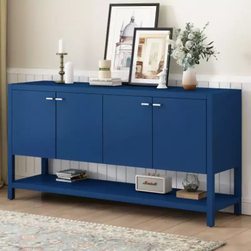 Console haute avec grand espace de rangement – MDF bleu, 76,4 cm (l) x 151,3 cm (H), Hall et Bureau