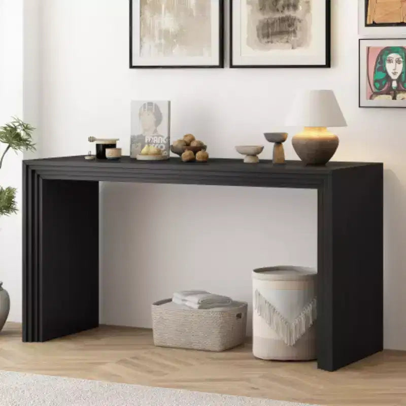 Console moderne – Placage de bois de paulownia, Noir, 31,8" l. x 59,2" H, Foyer et entrée