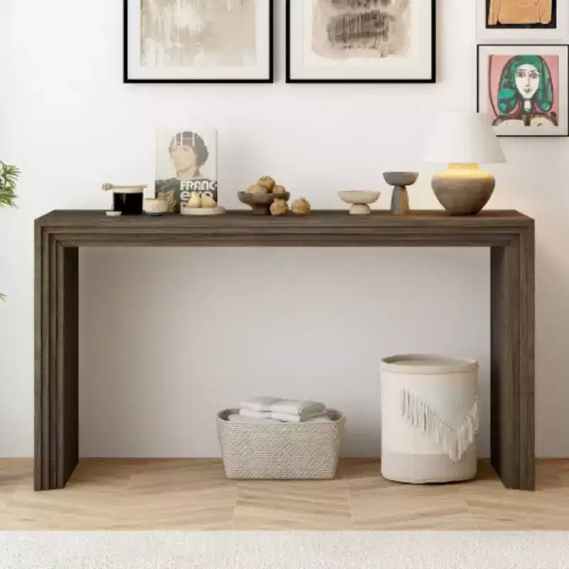 Console moderne – Placage de bois de paulownia, Noir, 31,8" l. x 59,2" H, Foyer et entrée