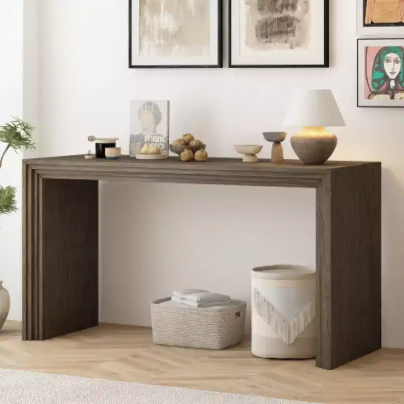 Console moderne – Placage de bois de paulownia, Noir, 31,8" l. x 59,2" H, Foyer et entrée