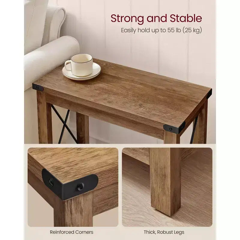 Table d'appoint de ferme à 2 niveaux avec étagère inférieure – Marron miel, 60 cm (L) x 55 cm (H)