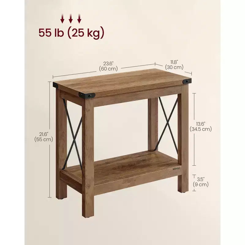 Table d'appoint de ferme à 2 niveaux avec étagère inférieure – Marron miel, 60 cm (L) x 55 cm (H)
