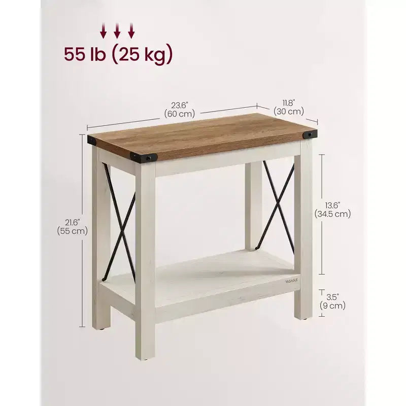 Table d'appoint de ferme à 2 niveaux avec étagère inférieure – Marron miel, 60 cm (L) x 55 cm (H)