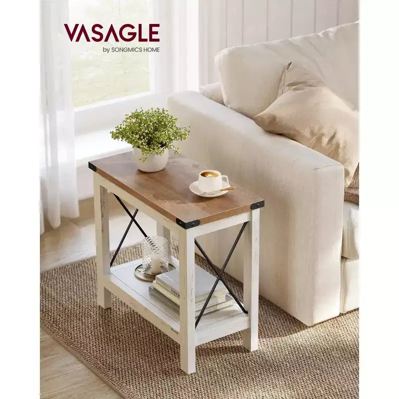 Table d'appoint de ferme à 2 niveaux avec étagère inférieure – Marron miel, 60 cm (L) x 55 cm (H)