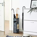 SONGMICS Umbrella Stand, Metal Umbrella Holder for Entryway, with Water Tray and 4 Hooks, 7.7 x 7.7 x 19.3 Inches, Round
