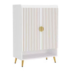 Meuble à chaussures 24 paires avec 7 niveaux et portes battantes – Finition bois blanc, accents dorés