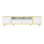 Meuble TV moderne de 180 cm pour téléviseurs de 203 cm – Lumières LED, 2 armoires, 2 tiroirs et 6 pieds en métal
