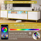 Meuble TV moderne de 180 cm pour téléviseurs de 203 cm – Lumières LED, 2 armoires, 2 tiroirs et 6 pieds en métal