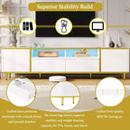 Meuble TV moderne de 180 cm pour téléviseurs de 203 cm – Lumières LED, 2 armoires, 2 tiroirs et 6 pieds en métal