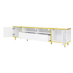 Meuble TV moderne de 180 cm pour téléviseurs de 203 cm – Lumières LED, 2 armoires, 2 tiroirs et 6 pieds en métal