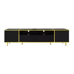 Meuble TV moderne de 180 cm pour téléviseurs de 203 cm – Lumières LED, 2 armoires, 2 tiroirs et 6 pieds en métal