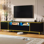 Meuble TV moderne de 180 cm pour téléviseurs de 203 cm – Lumières LED, 2 armoires, 2 tiroirs et 6 pieds en métal