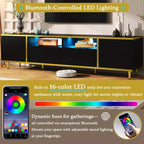 Meuble TV moderne de 180 cm pour téléviseurs de 203 cm – Lumières LED, 2 armoires, 2 tiroirs et 6 pieds en métal