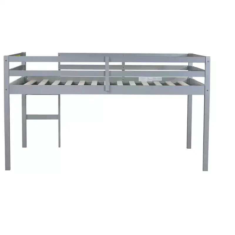 Lit mezzanine en bois d'hévéa avec échelle sécurisée – Gris, 112,5 cm de hauteur, sans sommier tapissier