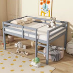 Lit mezzanine en bois d'hévéa avec échelle sécurisée – Gris, 112,5 cm de hauteur, sans sommier tapissier