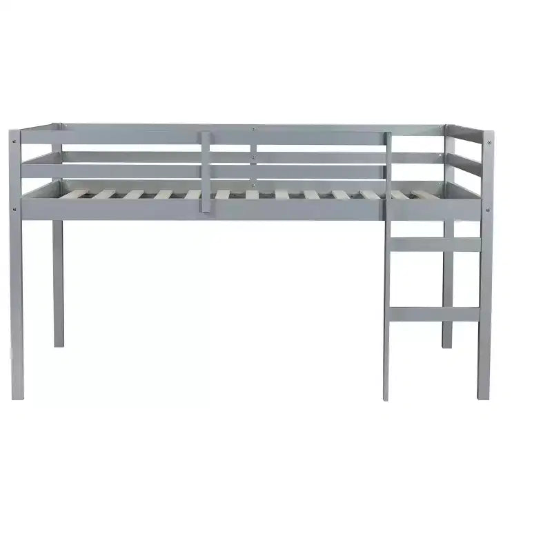 Lit mezzanine en bois d'hévéa avec échelle sécurisée – Gris, 112,5 cm de hauteur, sans sommier tapissier