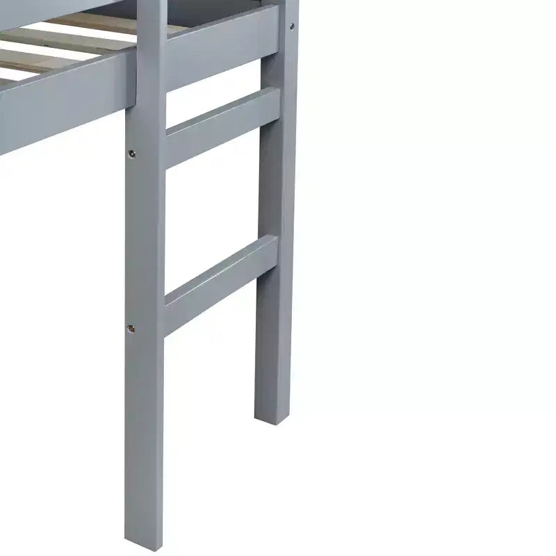Lit mezzanine en bois d'hévéa avec échelle sécurisée – Gris, 112,5 cm de hauteur, sans sommier tapissier
