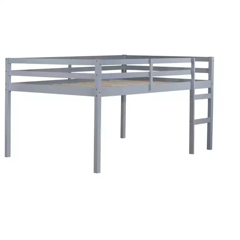 Lit mezzanine en bois d'hévéa avec échelle sécurisée – Gris, 112,5 cm de hauteur, sans sommier tapissier