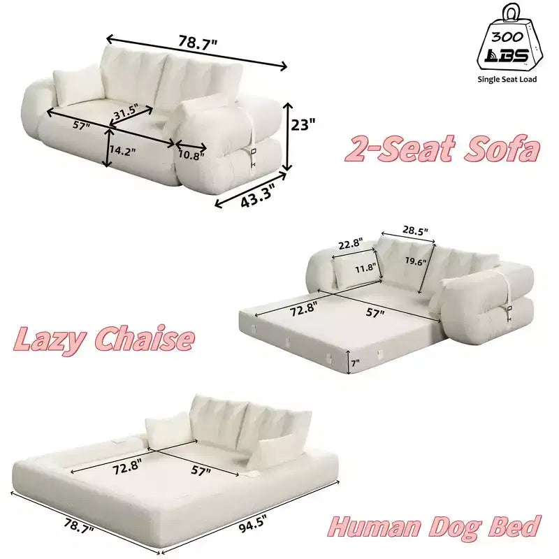 Canapé-lit convertible 3-en-1 Teddy – Fausse fourrure de mouton, 78,7 po L, capacité de 136 kg