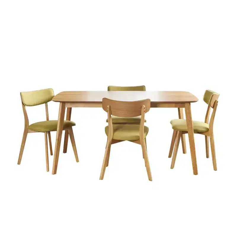 Ensemble de salle à manger 5 pièces style milieu de siècle – Table en bois d'hévéa et 4 chaises rembourrées, 4 places