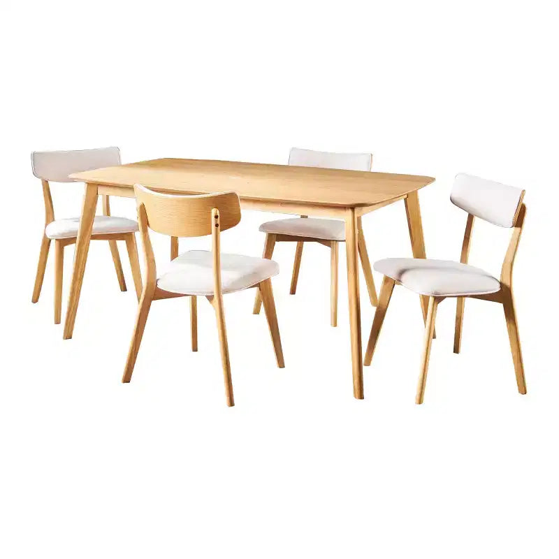 Ensemble de salle à manger 5 pièces style milieu de siècle – Table en bois d'hévéa et 4 chaises rembourrées, 4 places