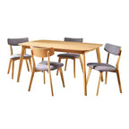 Ensemble de salle à manger 5 pièces style milieu de siècle – Table en bois d'hévéa et 4 chaises rembourrées, 4 places