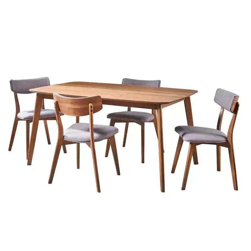 Ensemble de salle à manger 5 pièces style milieu de siècle – Table en bois d'hévéa et 4 chaises rembourrées, 4 places