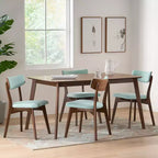 Ensemble de salle à manger 5 pièces style milieu de siècle – Table en bois d'hévéa et 4 chaises rembourrées, 4 places