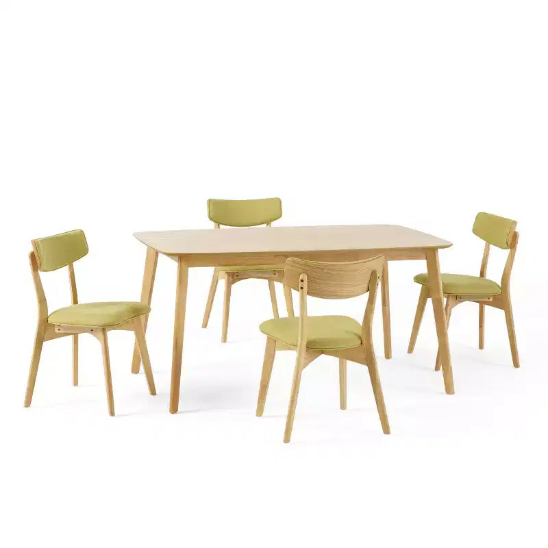 Ensemble de salle à manger 5 pièces style milieu de siècle – Table en bois d'hévéa et 4 chaises rembourrées, 4 places