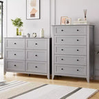 Commode haute à 5 tiroirs avec poignées rondes en nickel et kit anti-basculement – Bois blanc