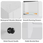 Commode haute à 5 tiroirs avec poignées rondes en nickel et kit anti-basculement – Bois blanc