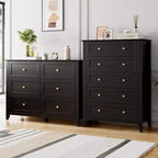 Commode haute à 5 tiroirs avec poignées rondes en nickel et kit anti-basculement – Bois blanc
