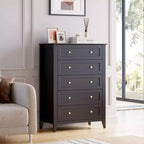 5 Chest of Drawer Dresser, Modern Tall Nightstand with Deep Drawers and Nickel Round Handle, Wood Organizer Storage Cabinet ,White