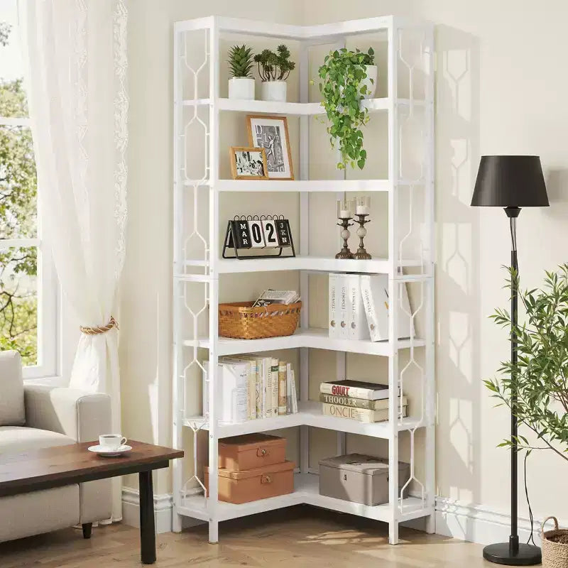 MAYEERTY 7-Tier Hexagonal Corner Shelf, Space-Saving Corner Storage Rack for Living Room