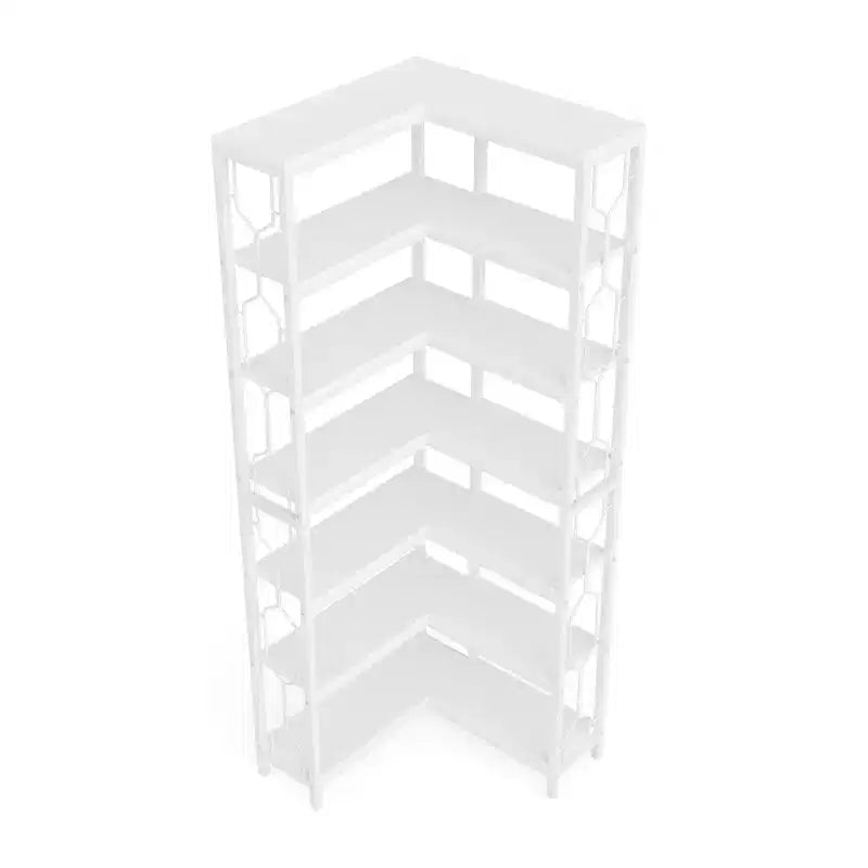 Étagère d'angle hexagonale à 7 niveaux – Meuble de rangement peu encombrant, cadre en métal noir