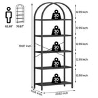 Bibliothèque 5 niveaux en forme d'arche – Étagère étroite et moderne avec cadre en métal doré, marbre blanc