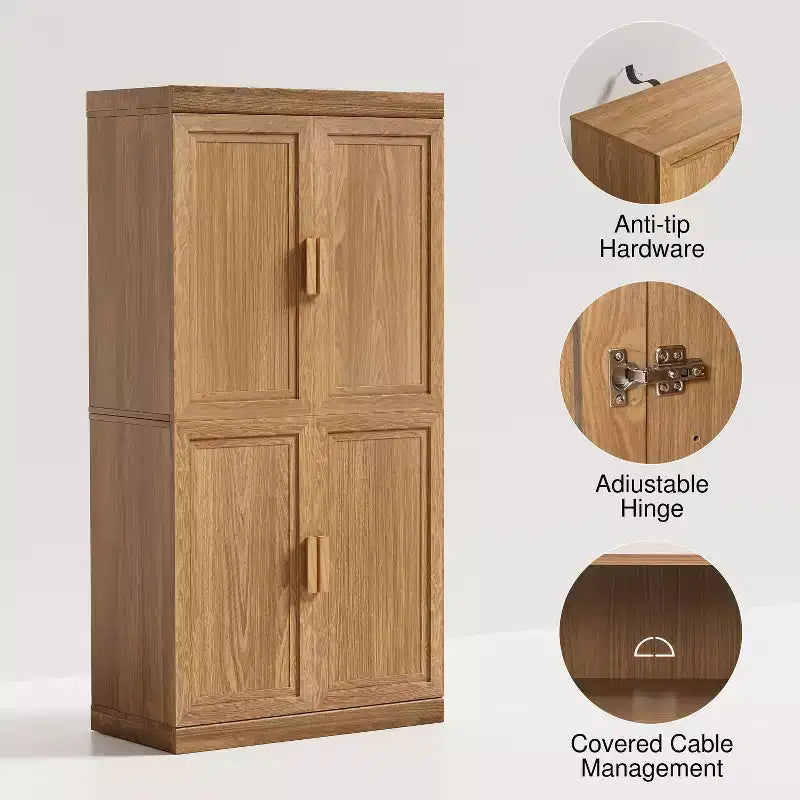 Meuble de Rangement pour Cuisine en Bois Autonome – 6 Étagères, 4 Portes, Organisateur de Rangement de Cuisine
