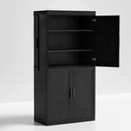 Meuble de Rangement pour Cuisine en Bois Autonome – 6 Étagères, 4 Portes, Organisateur de Rangement de Cuisine