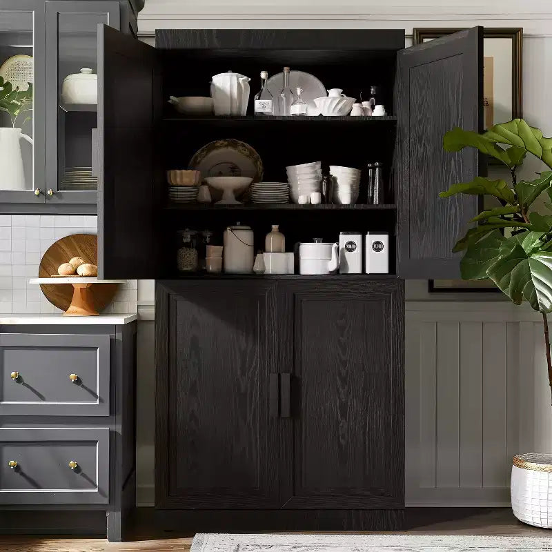 Meuble de Rangement pour Cuisine en Bois Autonome – 6 Étagères, 4 Portes, Organisateur de Rangement de Cuisine