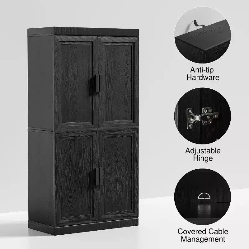 Meuble de Rangement pour Cuisine en Bois Autonome – 6 Étagères, 4 Portes, Organisateur de Rangement de Cuisine